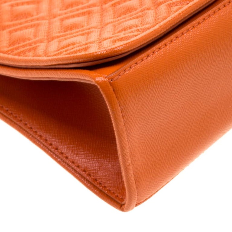 Tory Burch Orange Saffiano Patent Leather Fleming Convertible