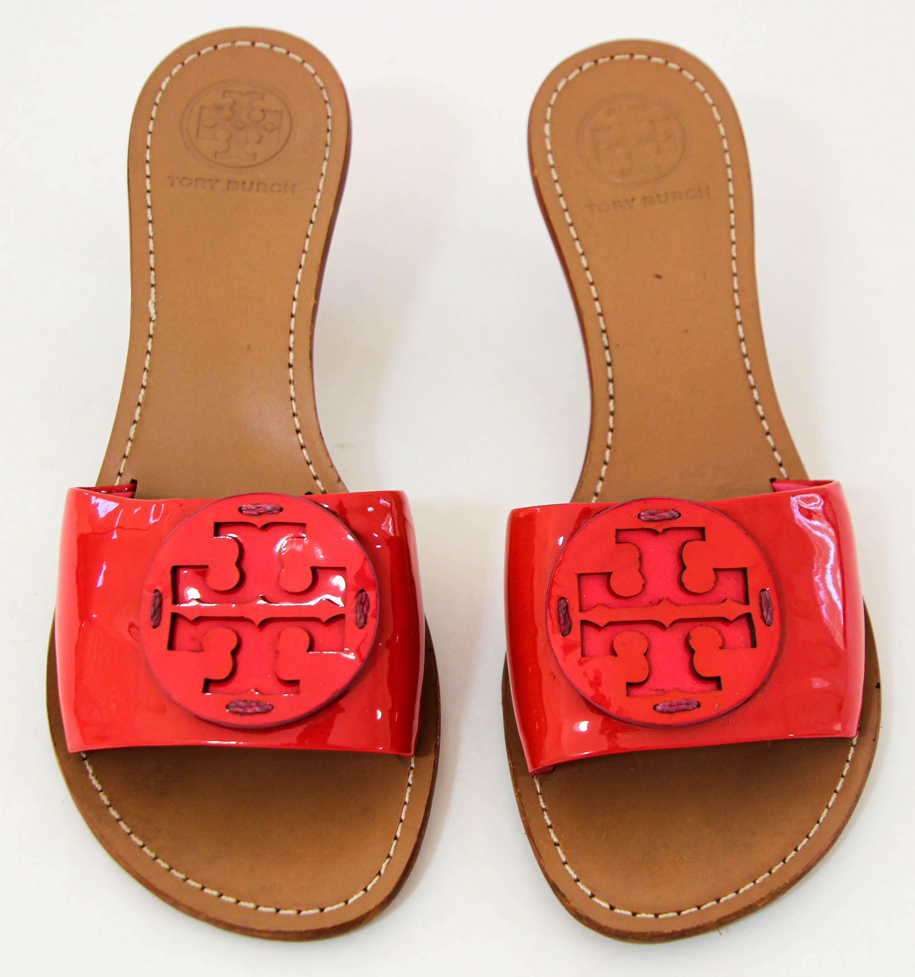 Tory Burch Patent Leather Pink Sandals size 8 M For Sale 10