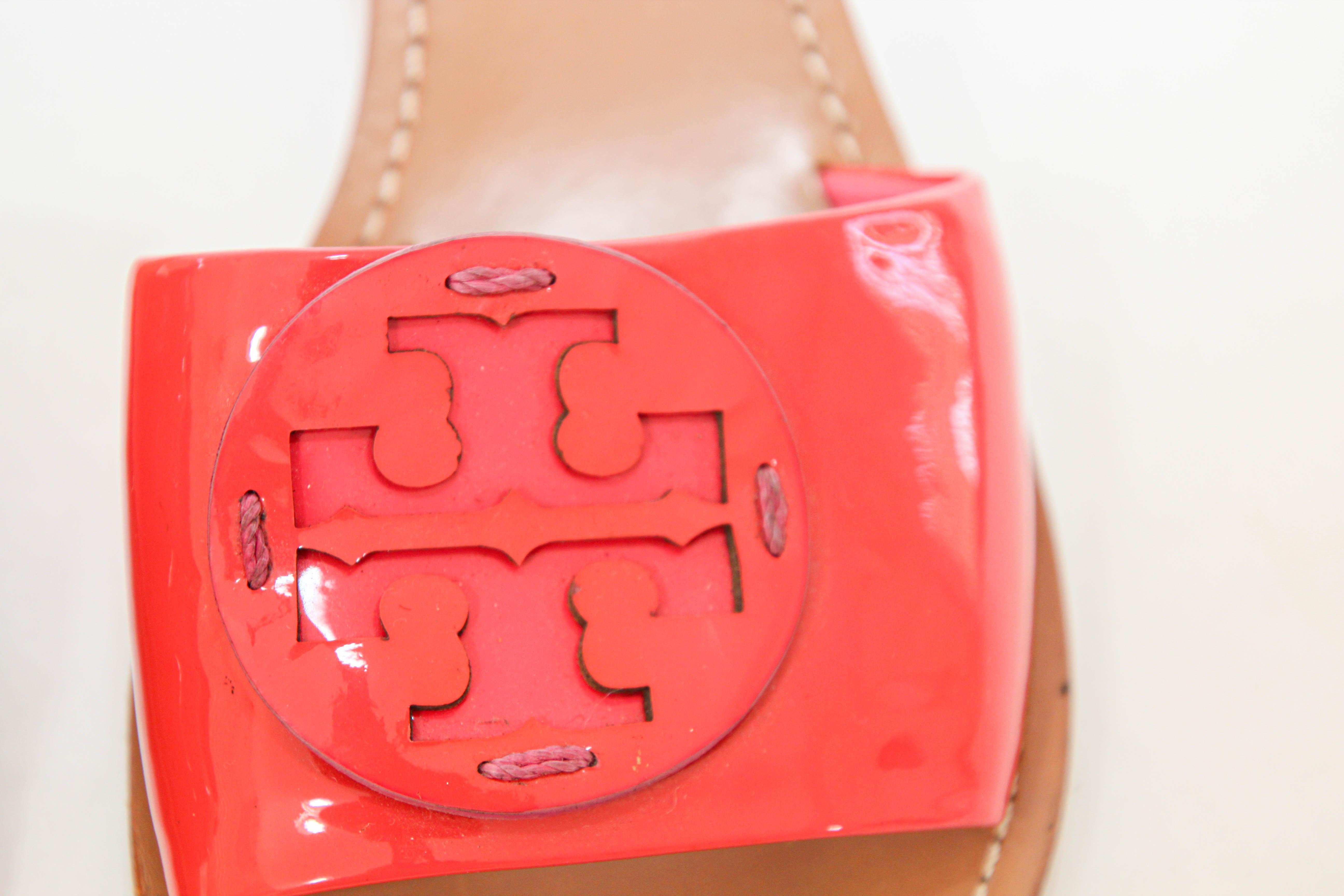 Tory Burch Patent Leather Pink Sandals size 8 M For Sale 2