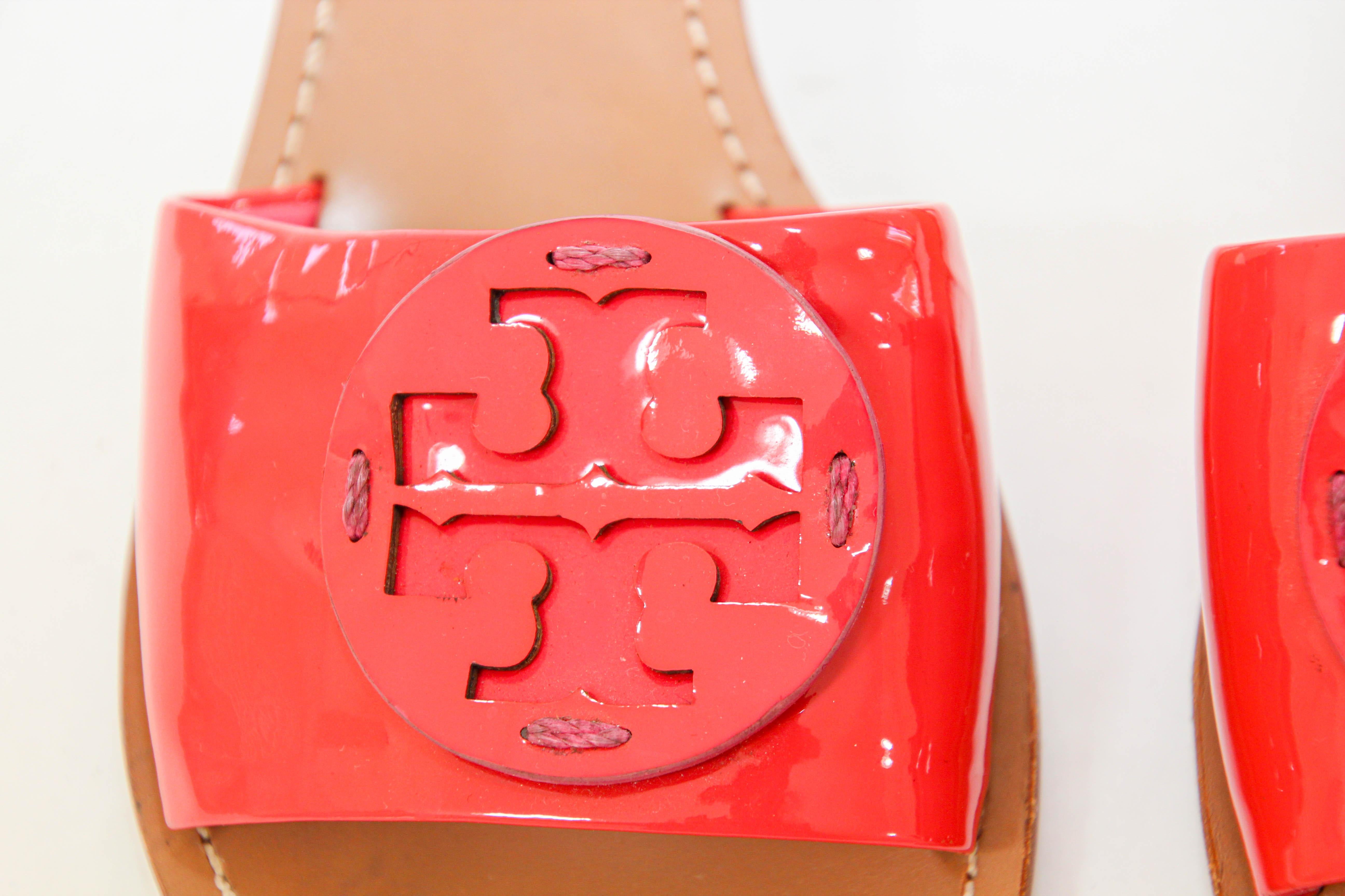 Tory Burch Patent Leather Pink Sandals size 8 M For Sale 3
