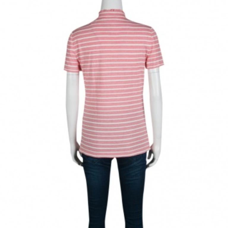 Tory Burch Camiseta de punto a rayas rosa y blanca con detalle de volantes S en Bueno estado para la venta en Dubai, Al Qouz 2