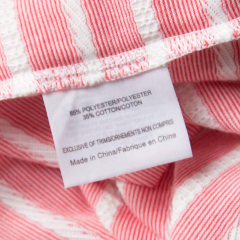 Tory Burch Pink and White Striped Knit Ruffle Detail T-Shirt S For Sale 2