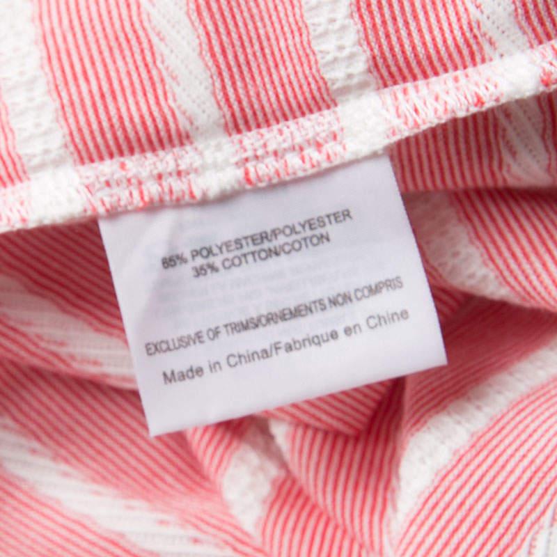 Tory Burch Pink and White Striped Knit Ruffle Detail T-Shirt S 1