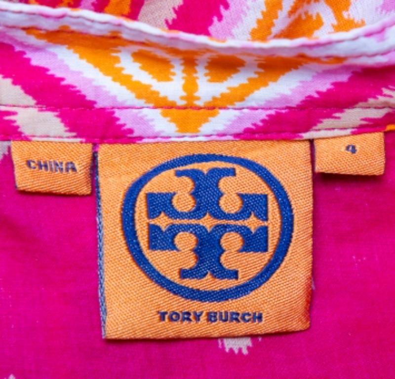 Tory Burch Pink Batik Printed Cotton Embellished Oversized Top S For Sale 1