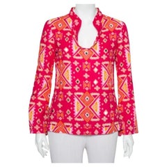 Tory Burch Pink Batik Printed Cotton Embellished Oversized Top S