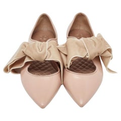 Tory Burch Pink/Beige Leather & Velvet Clara Pointed Toe Ballet Flats Size 39.5