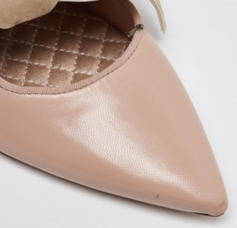 Tory Burch Rosa/Beige Leder & Samt Clara spitze Zehe Ballettschuhe Größe 39,5 im Angebot 1