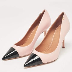 Tory Burch Pink/Black Leather Penelope Pointed Toe Pumps 37