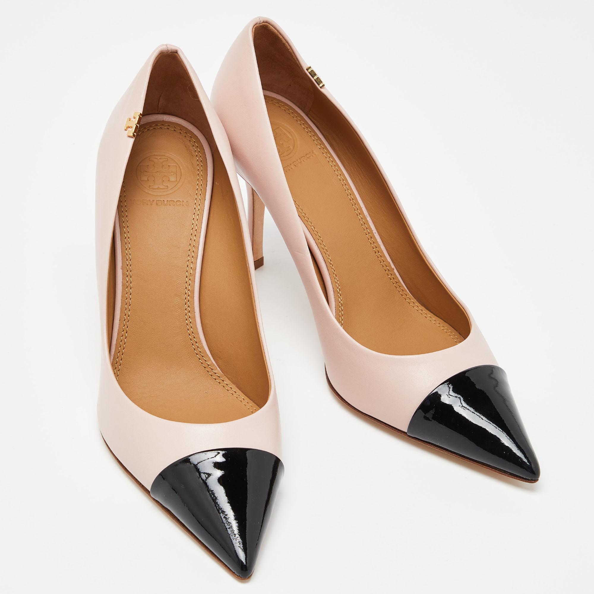 Tory Burch Pink/Black Patent and Leather Penelope Pumps Size 38.5 1