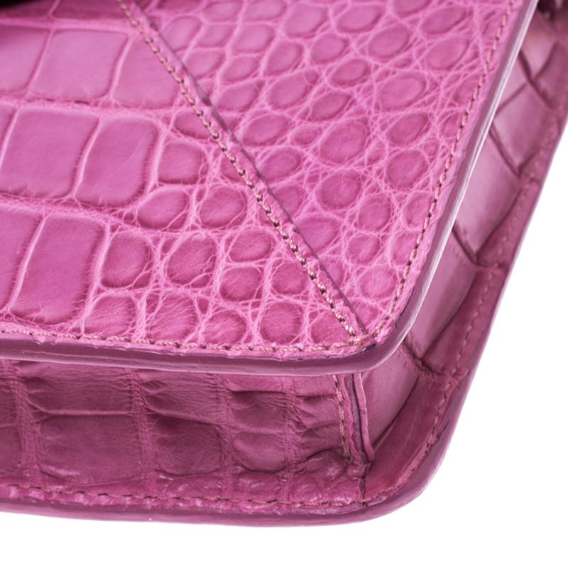 Tory Burch Pink Croc Embossed Leather Shoulder Bag 3