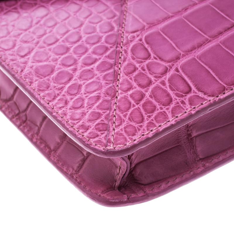 Tory Burch Pink Croc Embossed Leather Shoulder Bag 2