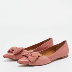 Tory Burch Pink Leather and Suede Knotted Bow Ballet Flats Size 37.5