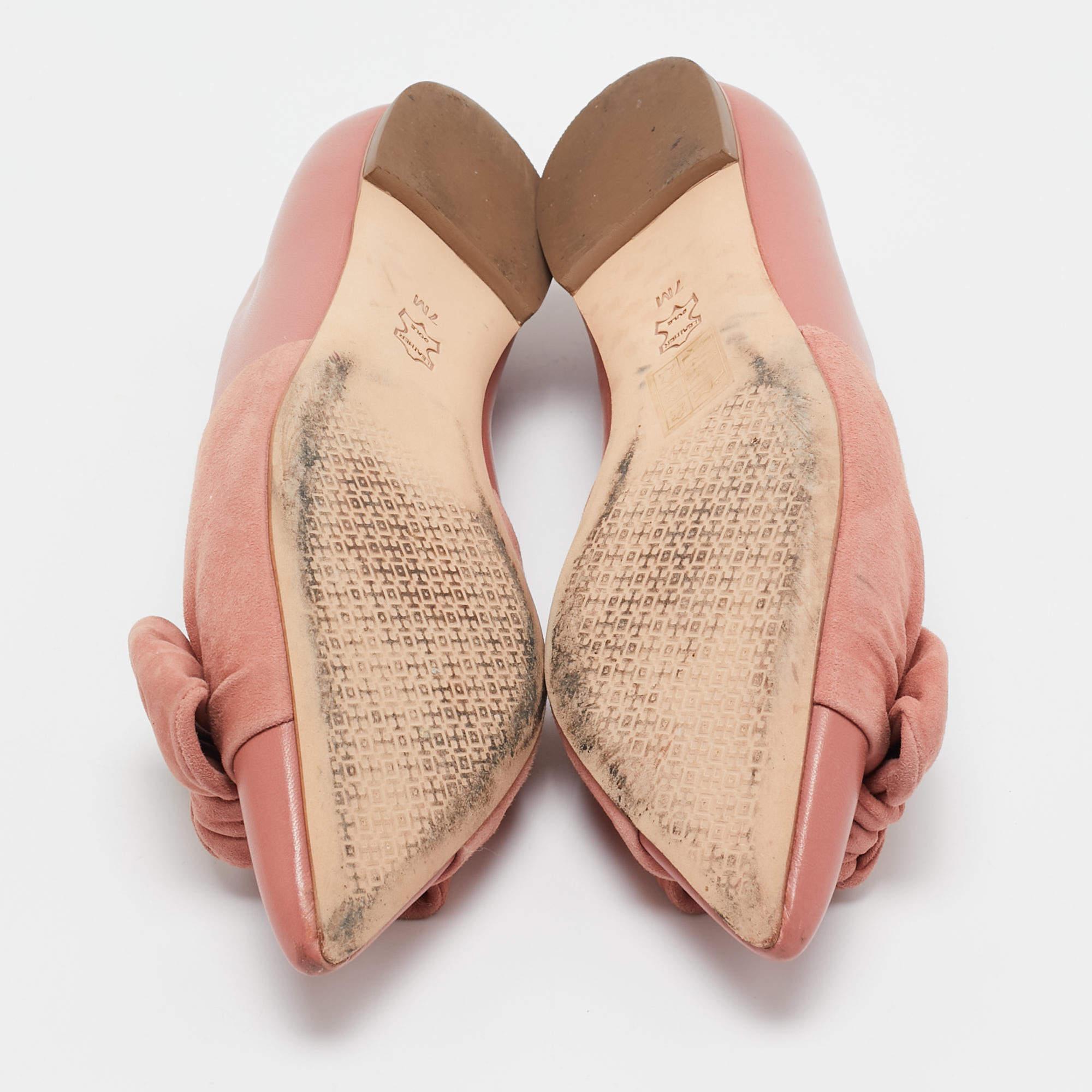 Tory Burch Pink Leather and Suede Knotted Bow Ballet Flats Size 37.5 For Sale 2