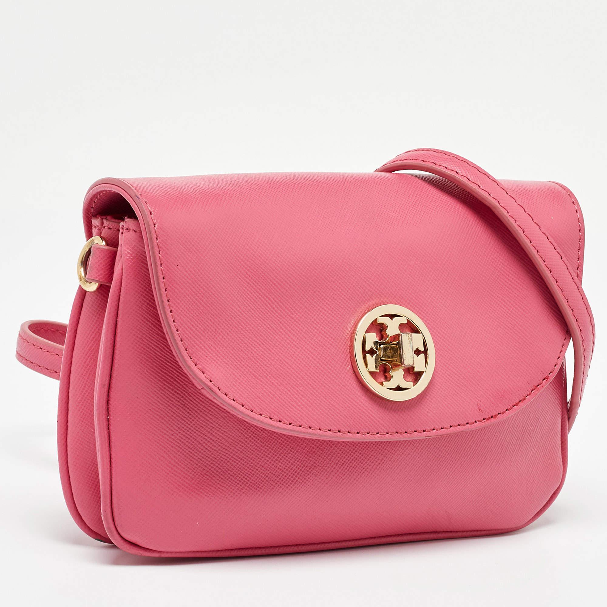 Tory Burch Pink Leather Robinson Crossbody Bag In Good Condition For Sale In Dubai, Al Qouz 2