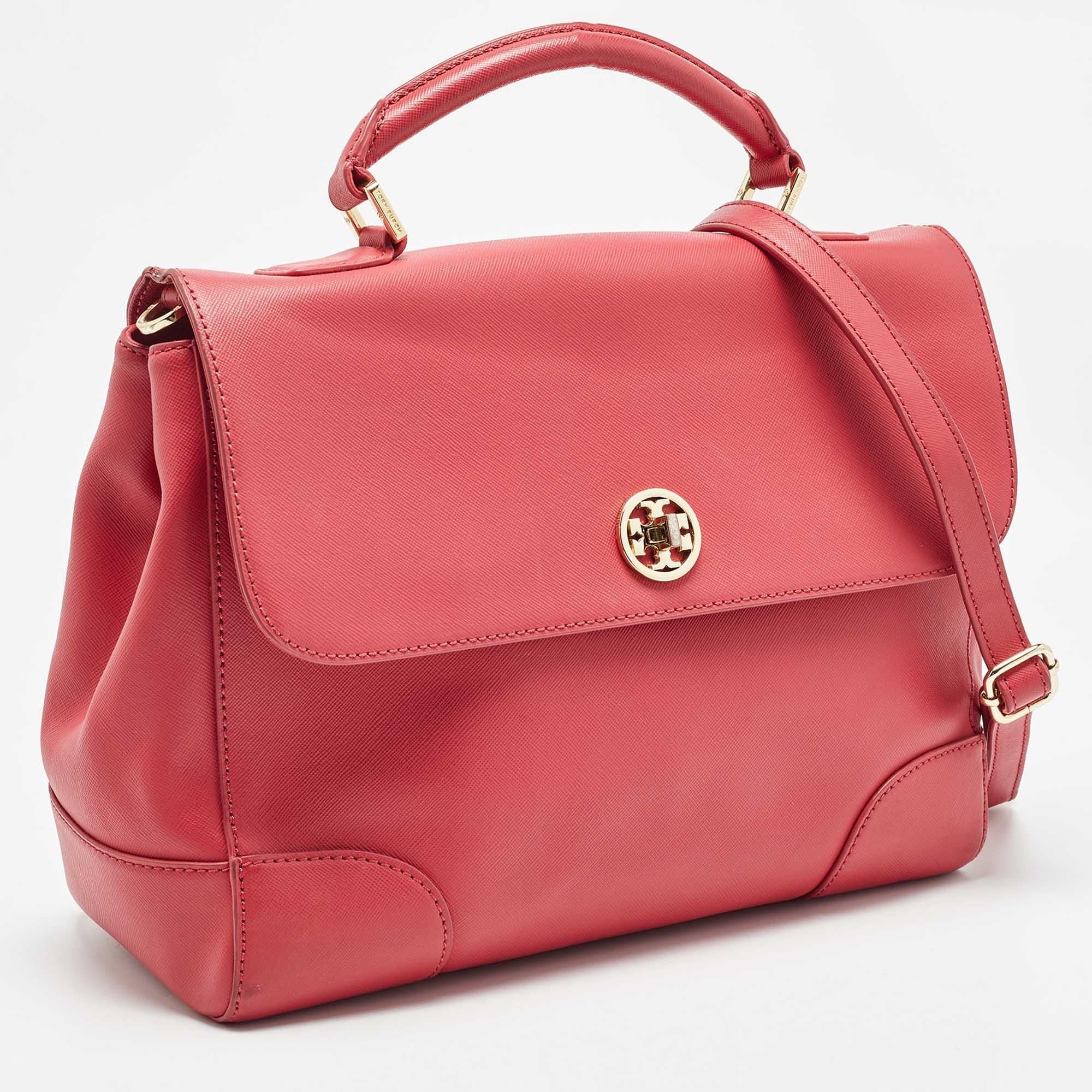 Tory Burch Pink Leather Robinson Top Handle Bag In Good Condition In Dubai, Al Qouz 2