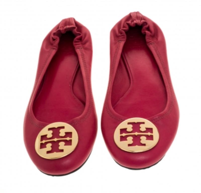 Women's Tory Burch Pink Leather Scrunch Ballet Flats Size 40.5 For Sale