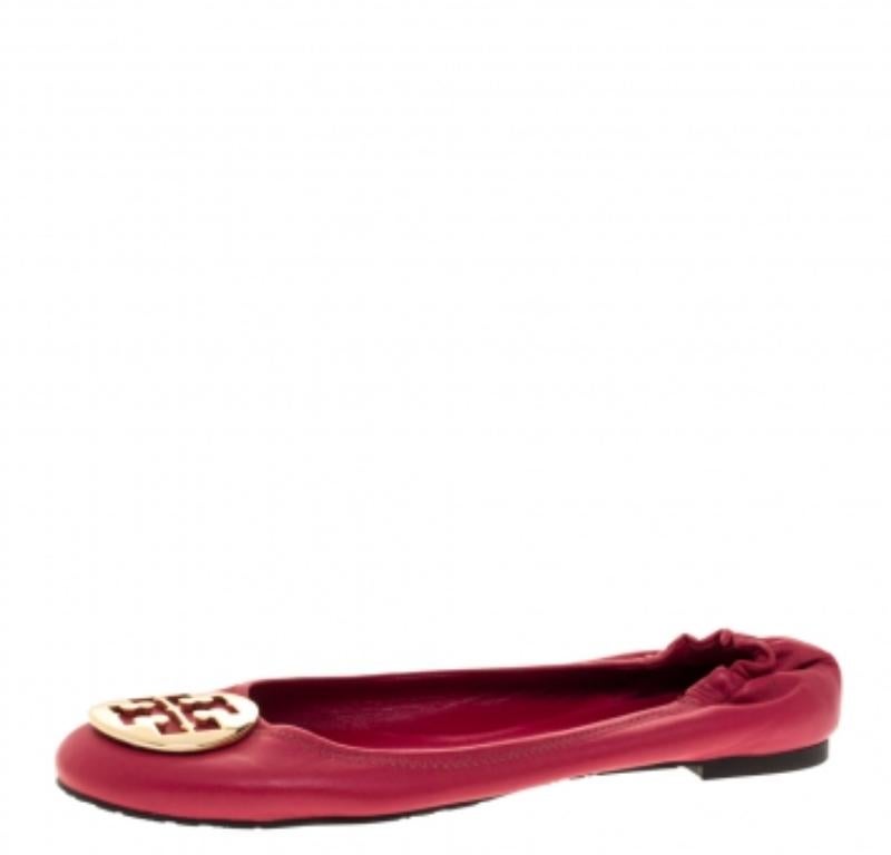 Tory Burch Pink Leather Scrunch Ballet Flats Size 40.5 For Sale 3