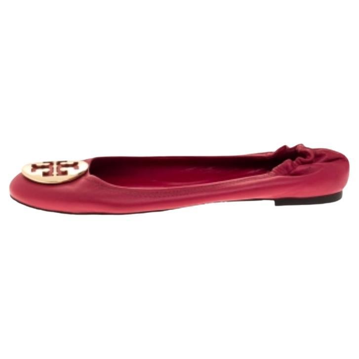 Tory Burch Pink Leather Scrunch Ballet Flats Size 40.5 For Sale