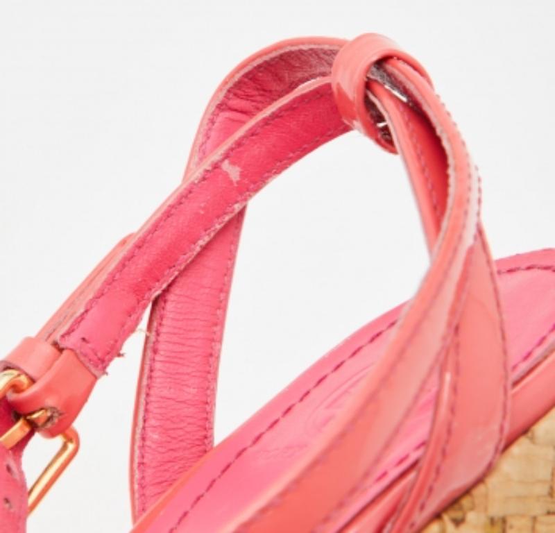 Orange Tory Burch Pink Patent  Leather Dahlia Cork Platform Wedge Sandals Size 38.5 For Sale