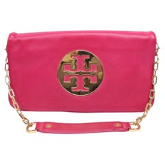 Tory Burch Pink Reva Leather Clutch Crossbody Bag