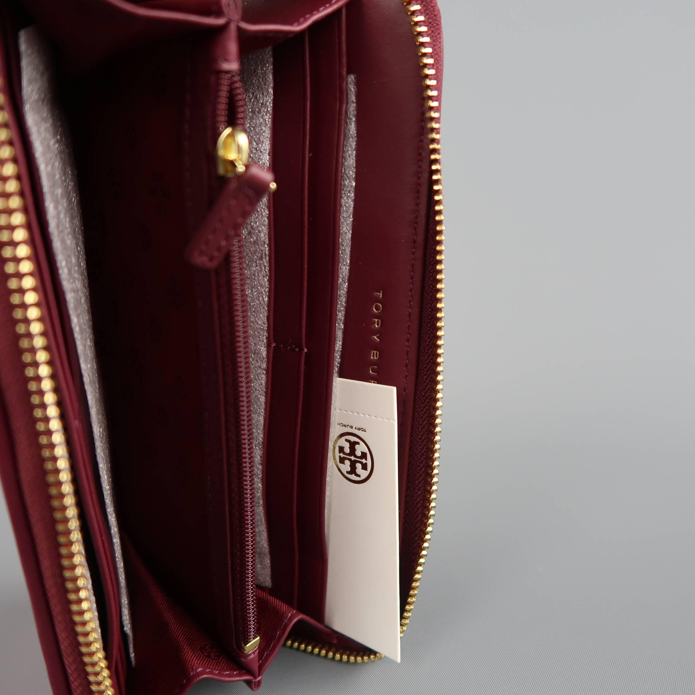 TORY BURCH Plum Red & Pink Patchwork Leather Zip Wallet 4
