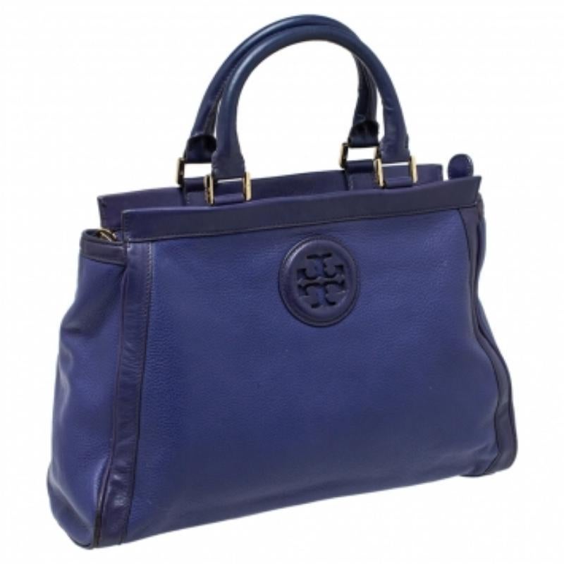 Tory Burch Purple Leather Hannah Tote For Sale 3
