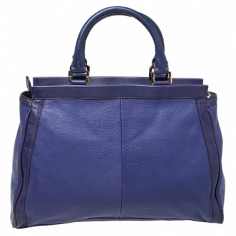 Tory Burch Purple Leather Hannah Tote For Sale 4