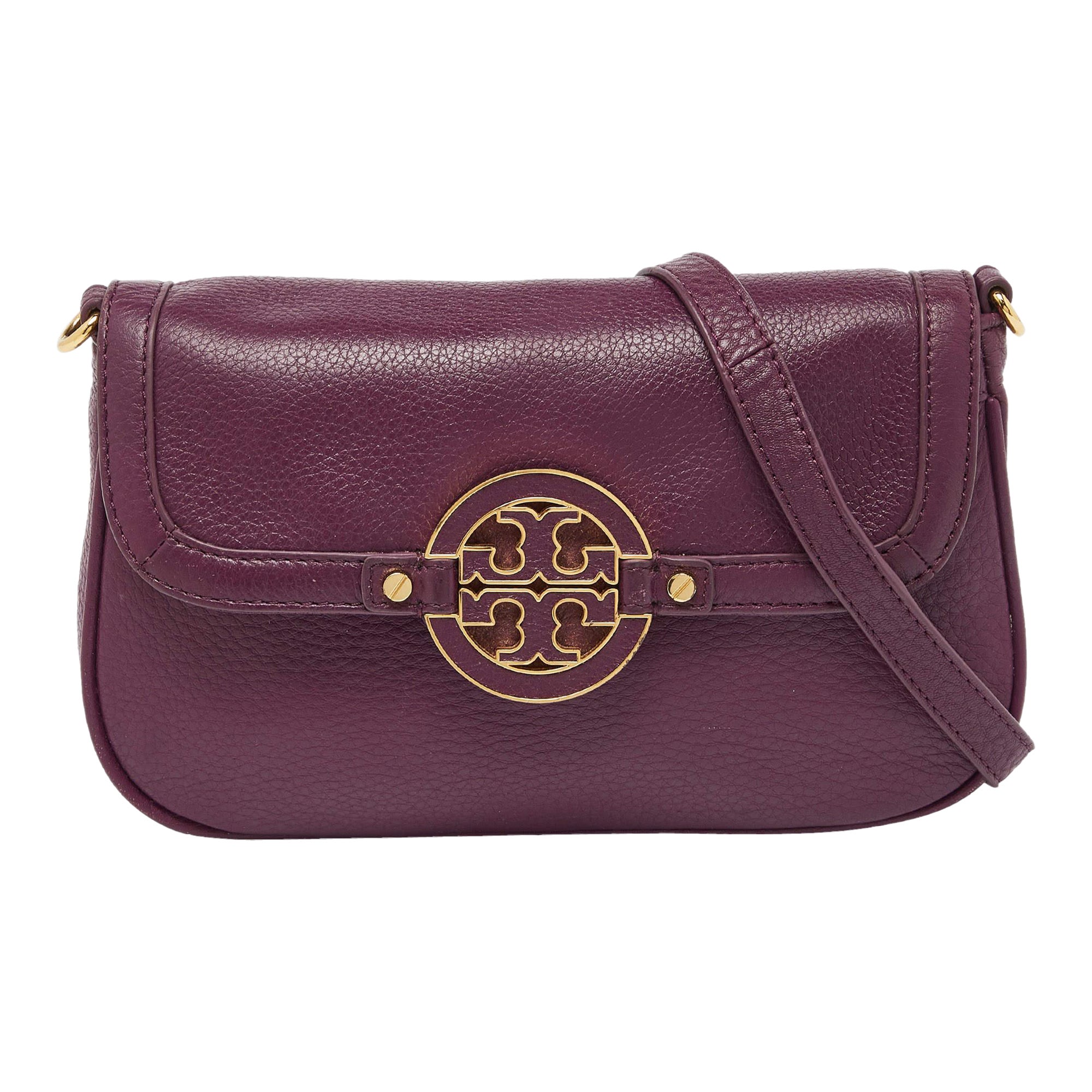 Tory Burch Purple Leather Mini Amanda Crossbody Bag