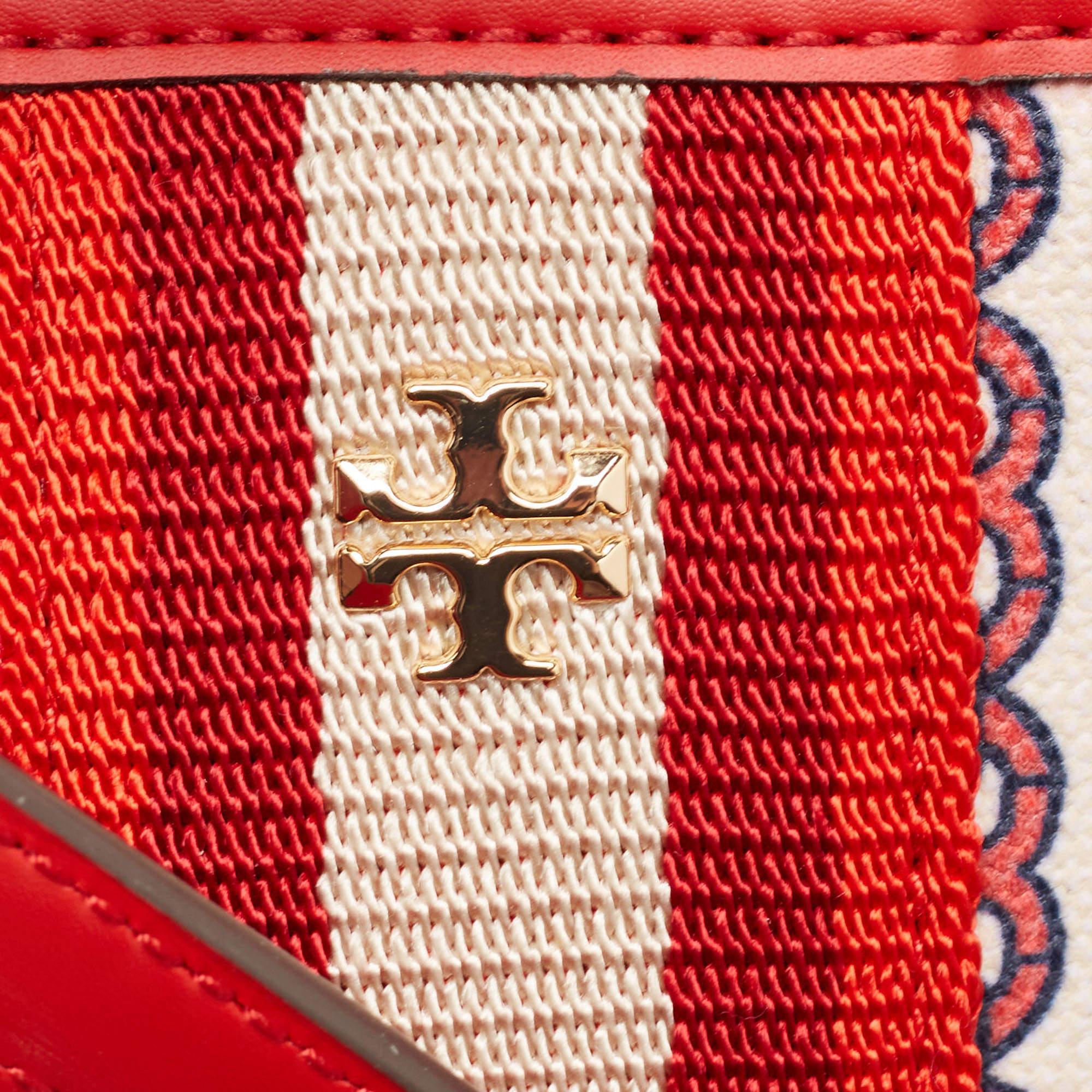 Tory Burch Red Coated Canvas and Leather Gemini Link Top Zip Tote 9