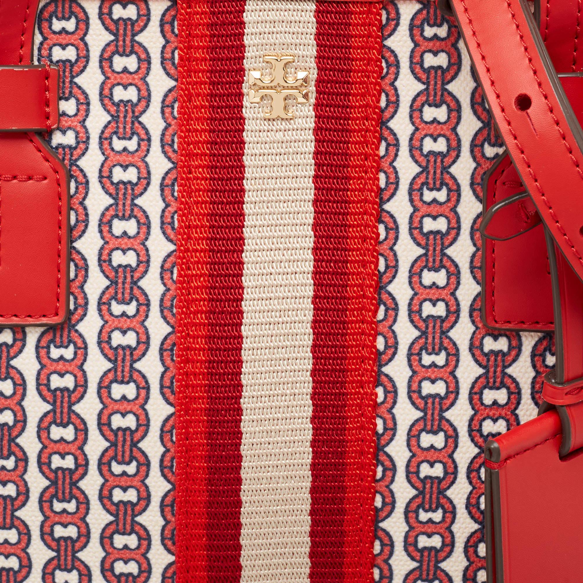Tory Burch Red Coated Canvas and Leather Gemini Link Top Zip Tote 4