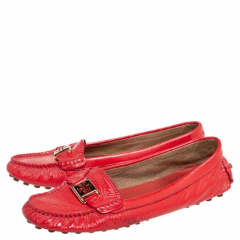 Tory Burch Red Crinkled Patent Leather Driving Loafers Size 40 2
