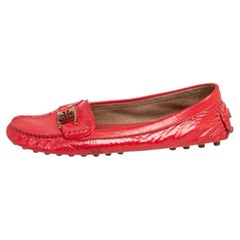 Tory Burch Red Crinkled Patent Leather Driving Loafers Size 40