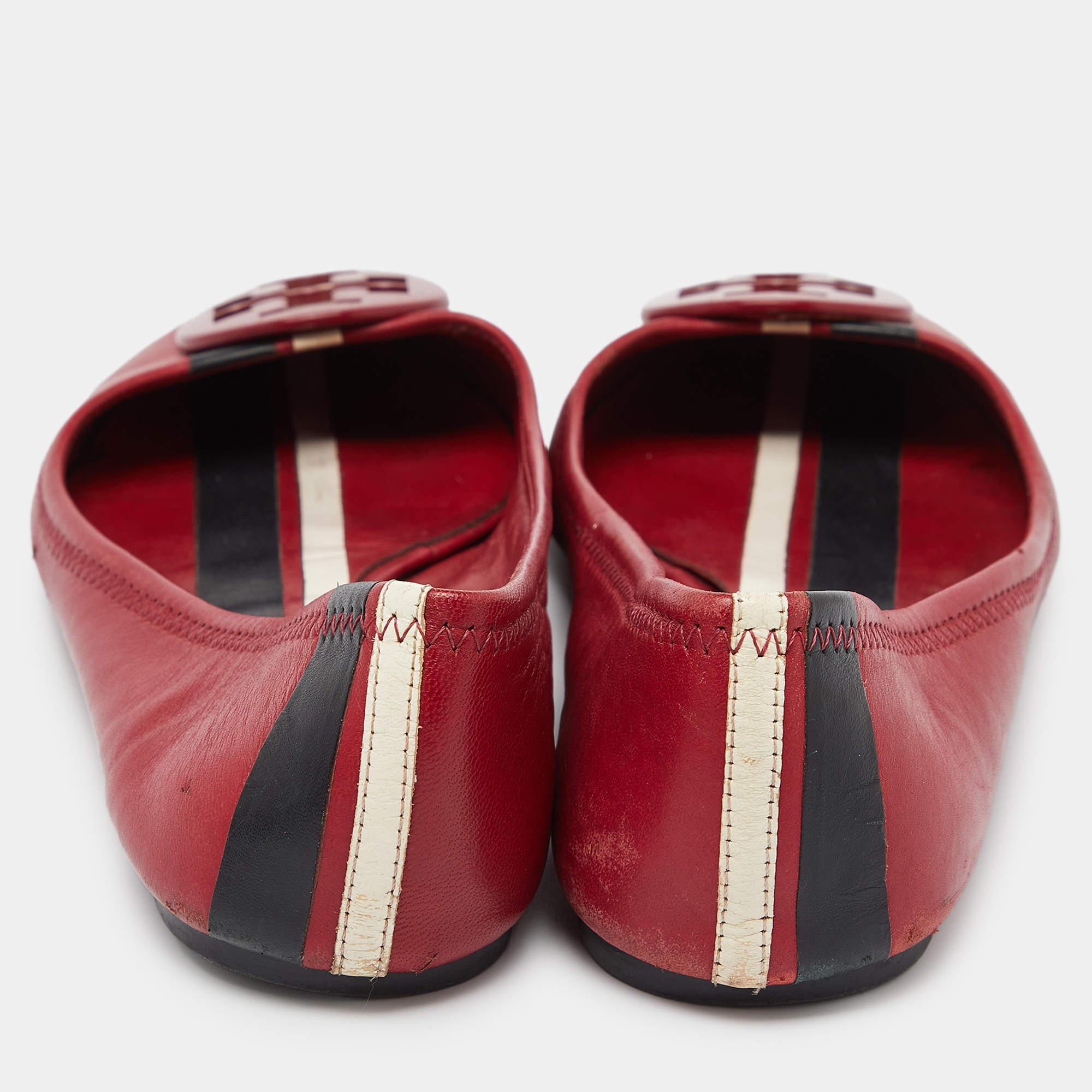 Women's Tory Burch Red Leather Ballet Flats Size 37.5 For Sale