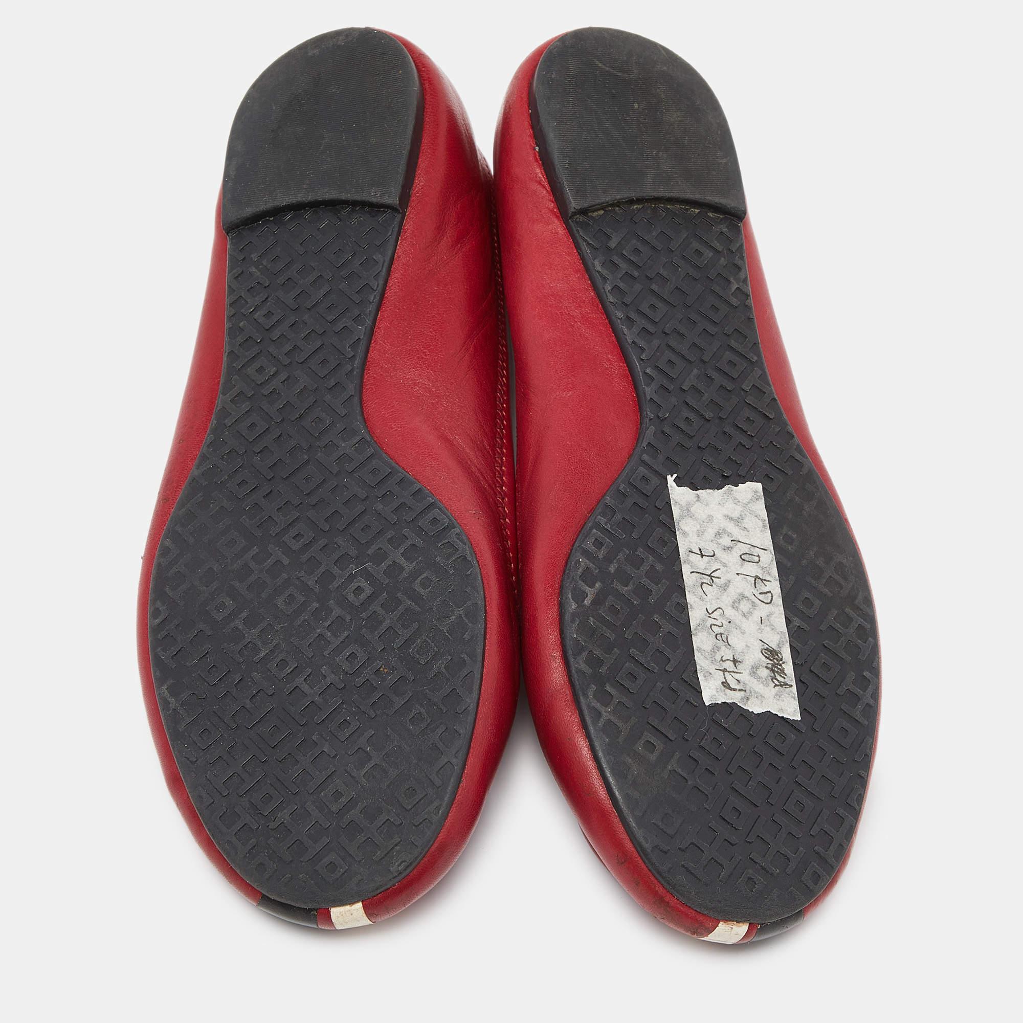 Tory Burch Red Leather Ballet Flats Size 37.5 For Sale 1