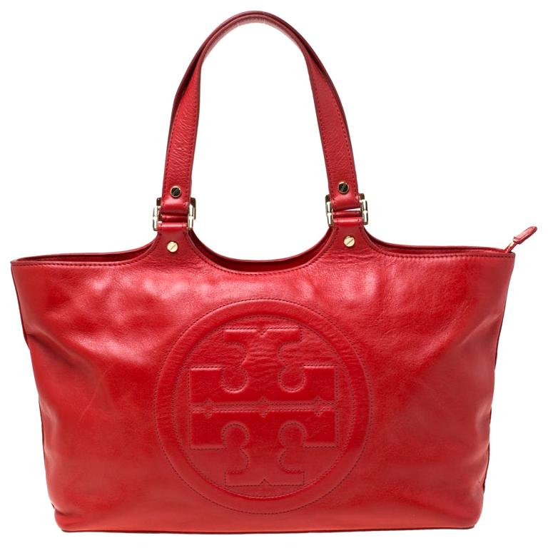 Tory Burch Red Leather Bombe Tote For Sale at 1stDibs | tory burch bombe  tote, tory burch red leather tote, coach tabby 26