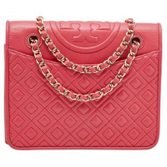 Tory Burch Red Leather Medium Fleming Shoulder Bag