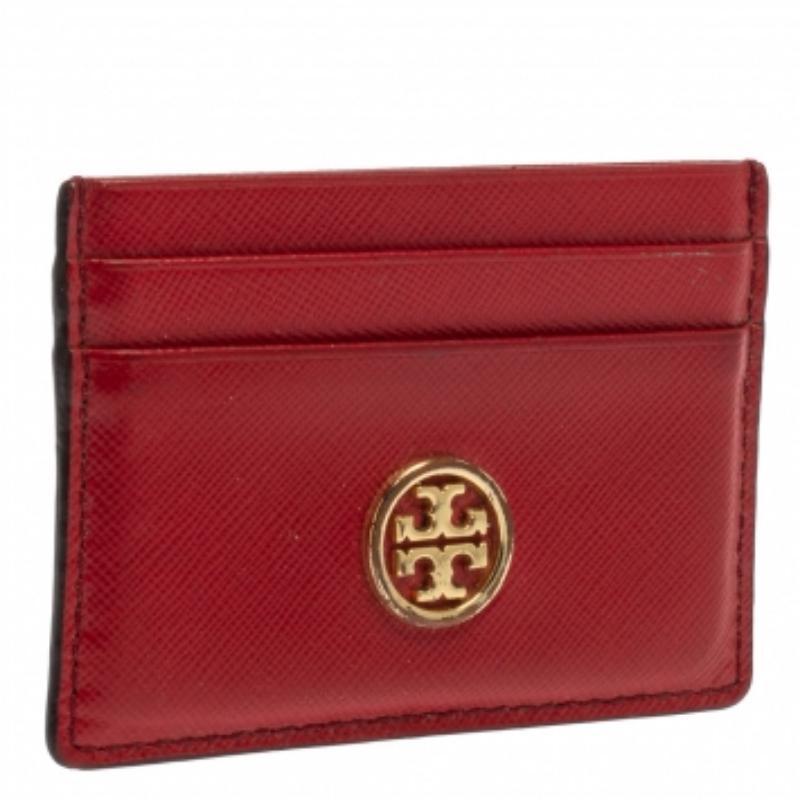 Tory Burch Red Leather Robinson Card Holder For Sale 2