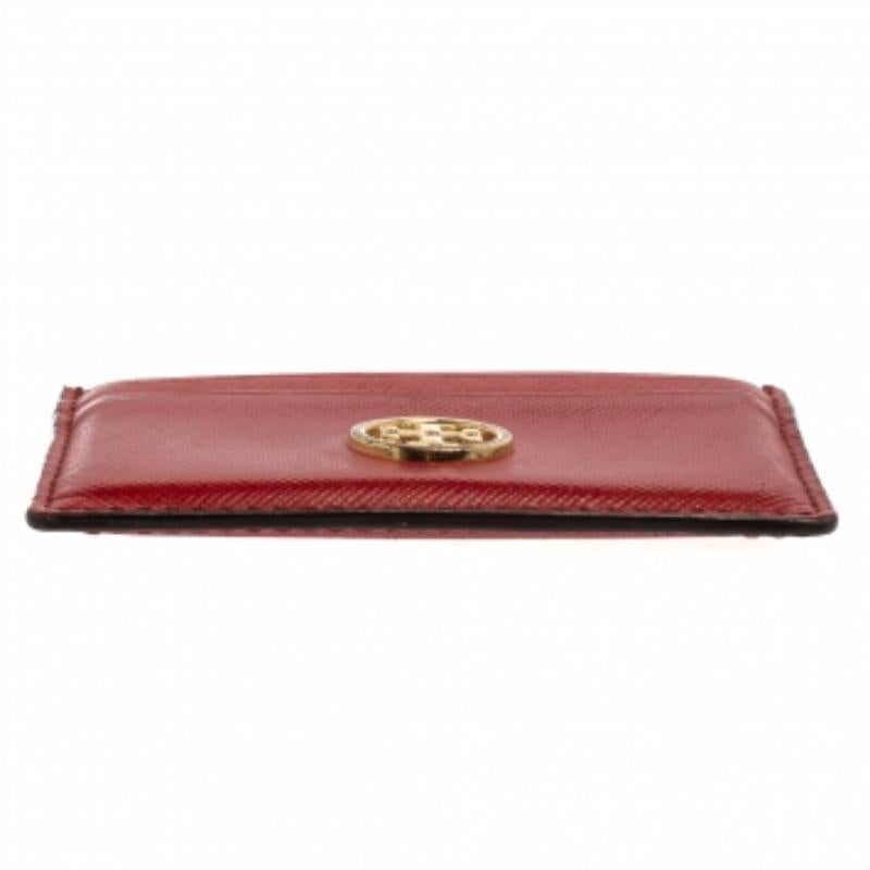 Tory Burch Red Leather Robinson Card Holder For Sale 3