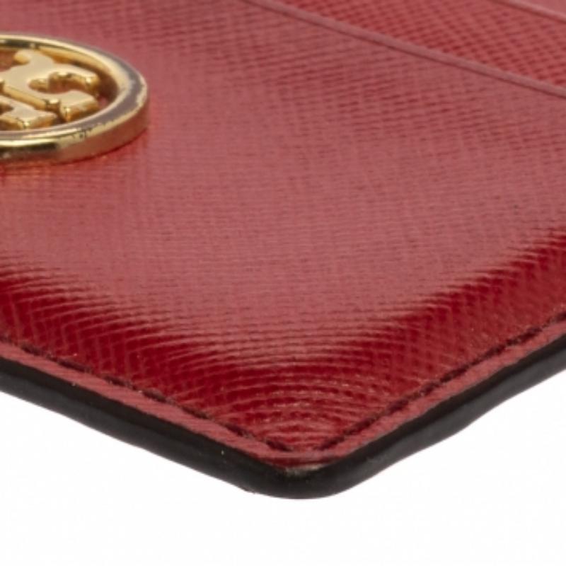Tory Burch Red Leather Robinson Card Holder For Sale 4