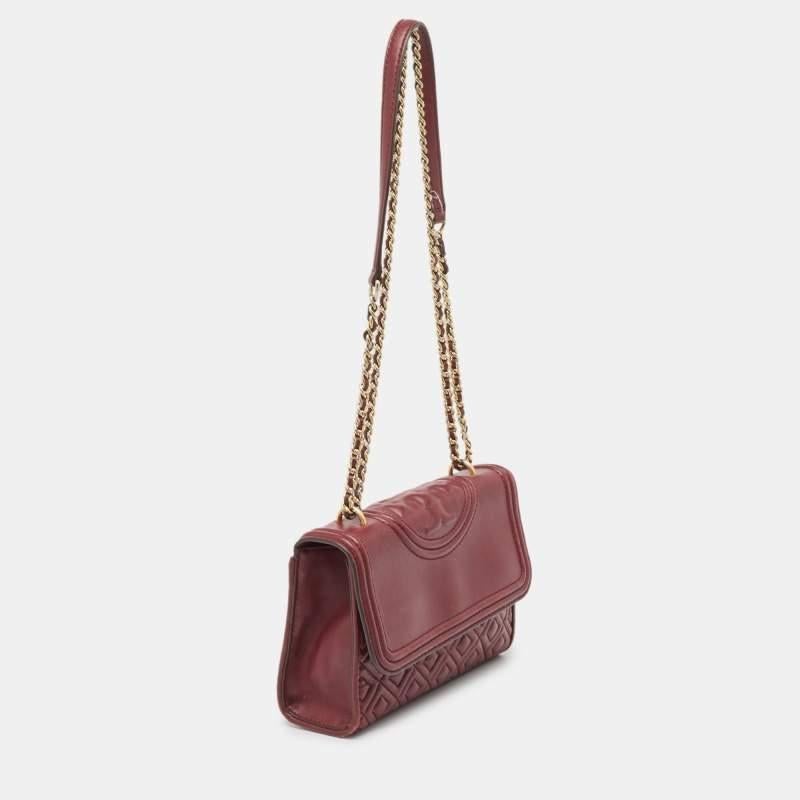 Brown Tory Burch Red Leather Small Fleming Shoulder Bag For Sale