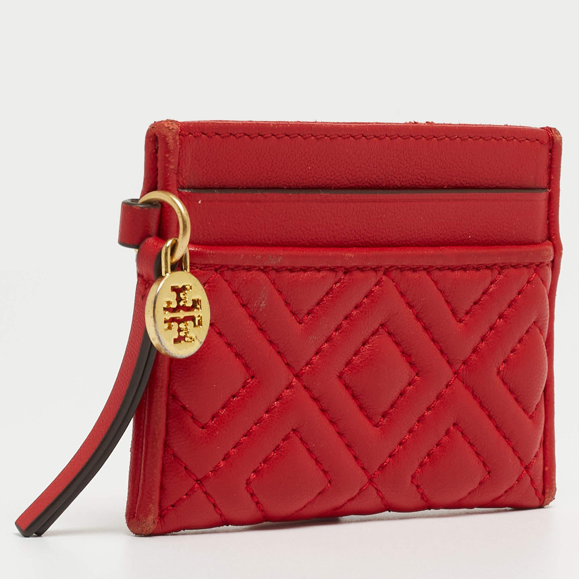 Tory Burch Roter gesteppter Leder-Kartenhalter mit Flechten im Zustand „Relativ gut“ im Angebot in Dubai, Al Qouz 2