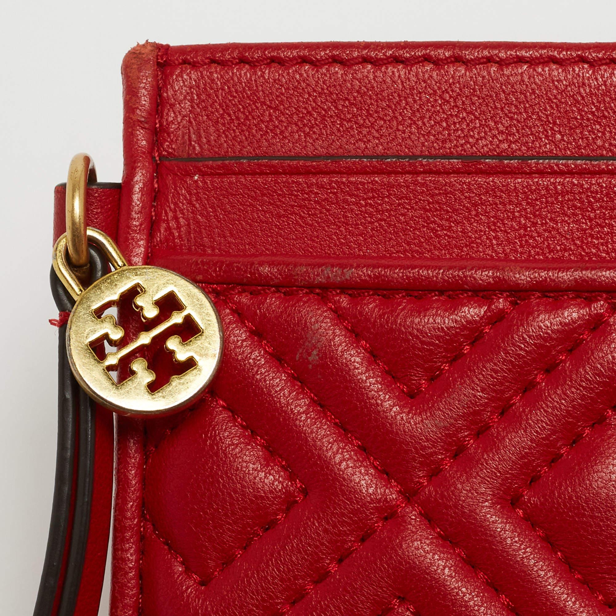 Tory Burch Roter gesteppter Leder-Kartenhalter mit Flechten im Angebot 1