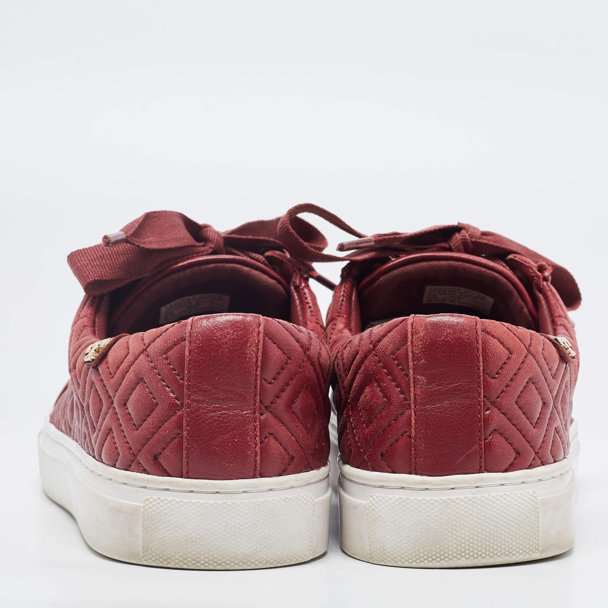 Women's Tory Burch Red Quilted Leather Marion Lace Up Sneakers Size 38