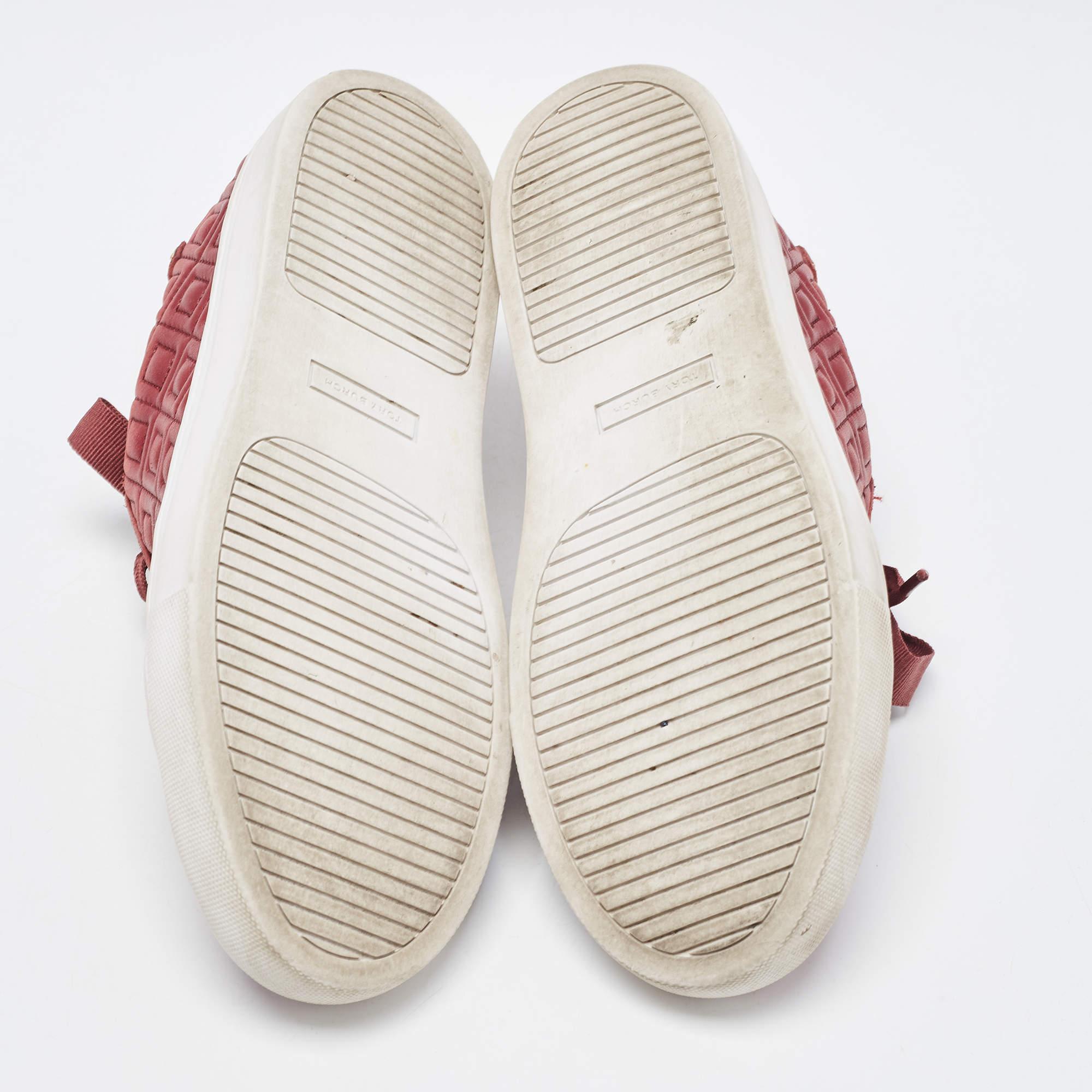 Tory Burch Red Quilted Leather Marion Lace Up Sneakers Size 38 1