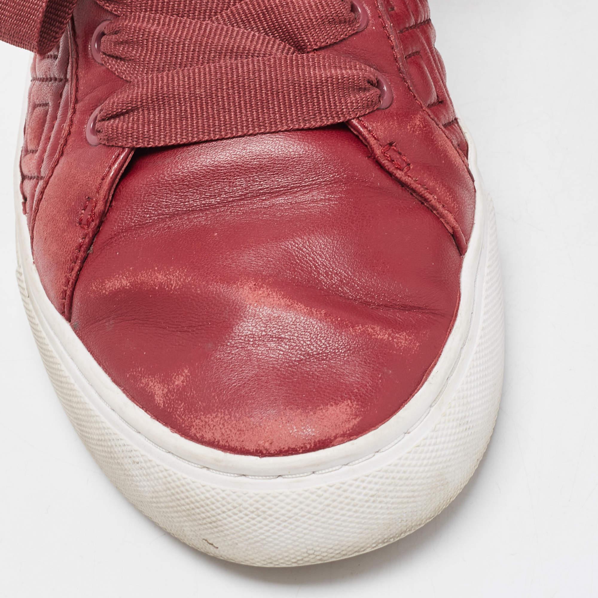 Tory Burch Red Quilted Leather Marion Lace Up Sneakers Size 38 2