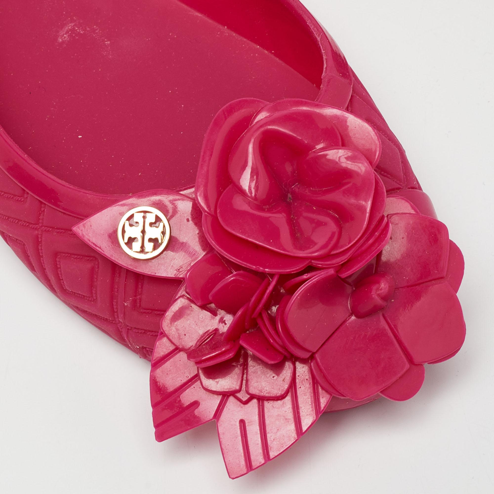 Tory Burch - Ballerines à nœud en caoutchouc rouge, taille 35 en vente 2