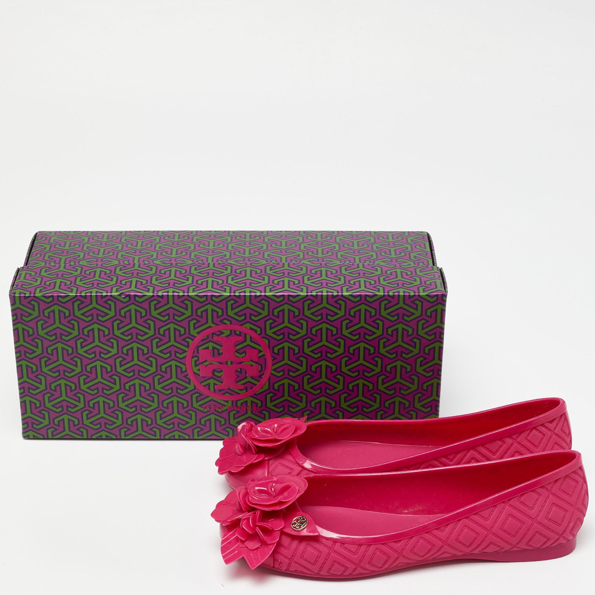 Tory Burch - Ballerines à nœud en caoutchouc rouge, taille 35 en vente 4