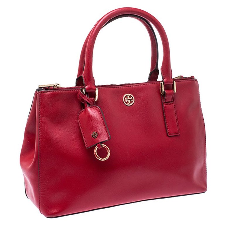 Tory Burch Red Saffiano Leather Robinson Double Zip Tote For Sale at ...