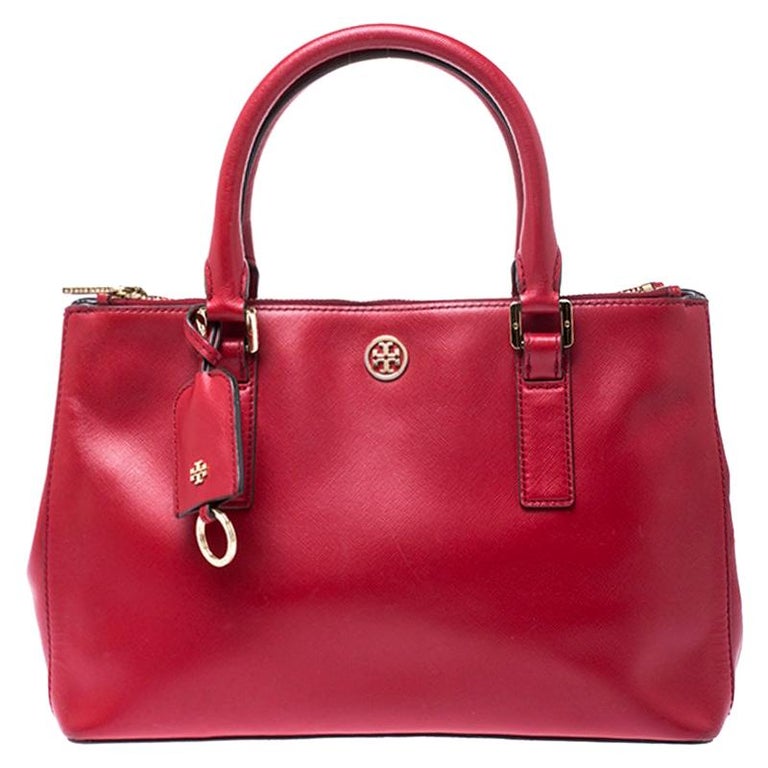 Tory Burch Red Saffiano Leather Robinson Double Zip Tote For Sale at ...