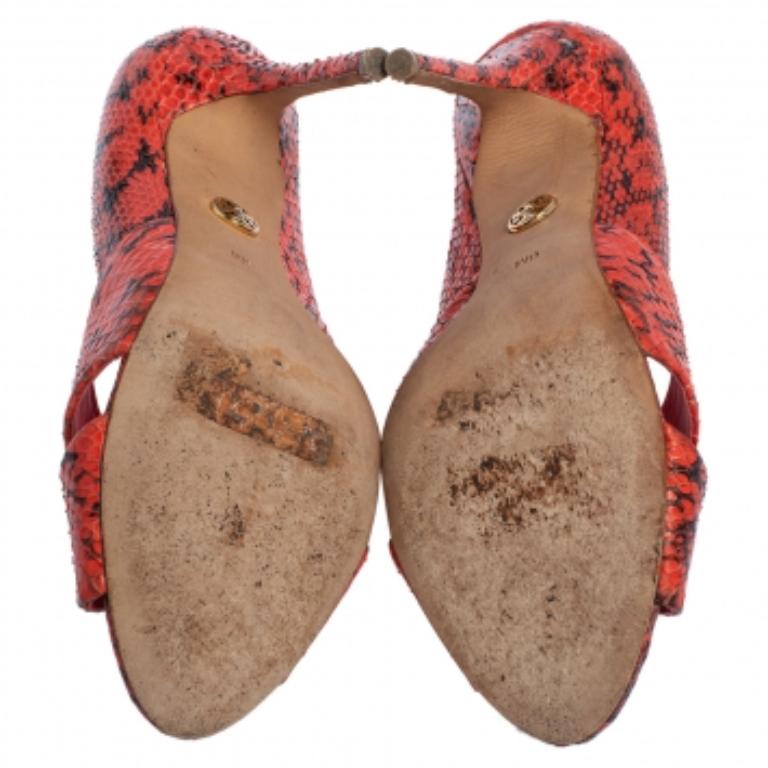 Tory Burch Red Snakeskin Peep Toe Pumps Size 36 For Sale 3